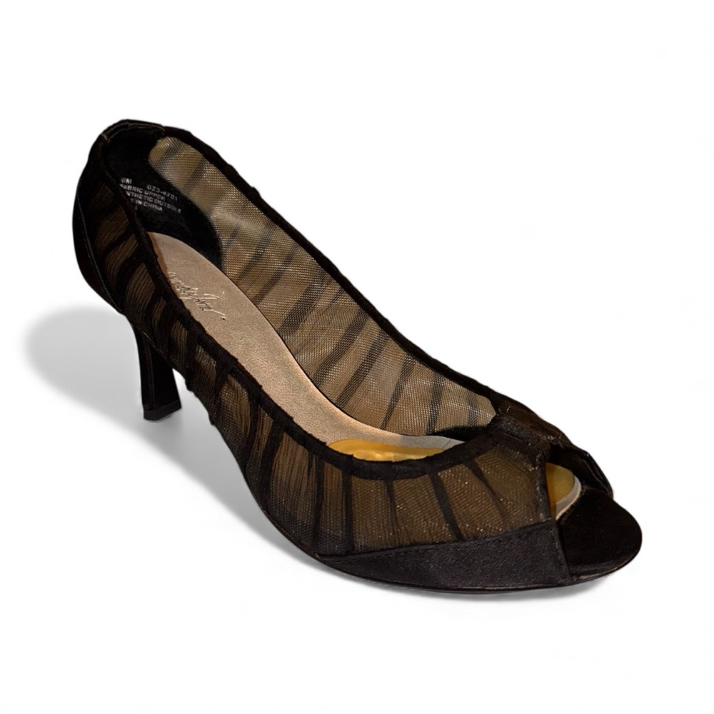 Jacqueline Ferrar Black Mesh Detailing  & Satin Open-Toe Heels | Size 6M